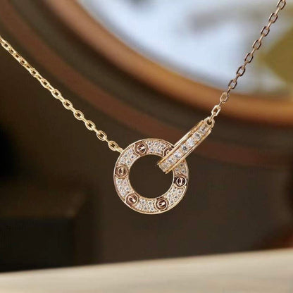 [CiCi]LOVE 7.6MM NECKLACE ROSE GOLD AND SILVER  FULL DIAMOND