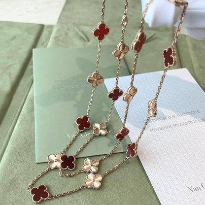 [CiCi]CLOVER 20 MOTIFS LASER CARNELIAN NECKLACE