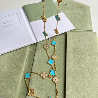 [CiCi]CLOVER 20 MOTIFS TURQUOISE DIAMOND NECKLACE