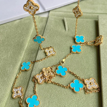 [CiCi]CLOVER 20 MOTIFS TURQUOISE DIAMOND NECKLACE