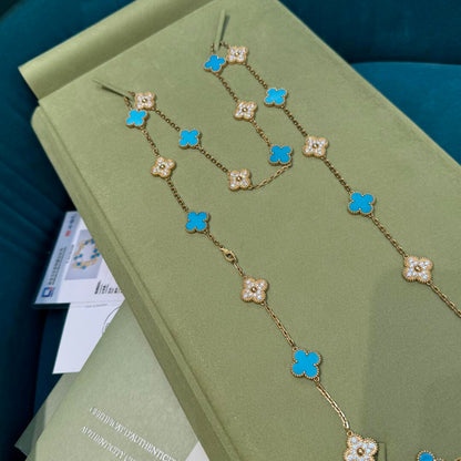 [CiCi]CLOVER 20 MOTIFS TURQUOISE DIAMOND NECKLACE