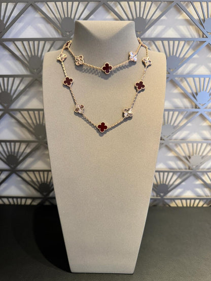 [CiCi]CLOVER 20 MOTIFS LASER CARNELIAN NECKLACE