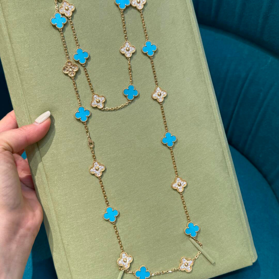[CiCi]CLOVER 20 MOTIFS TURQUOISE DIAMOND NECKLACE