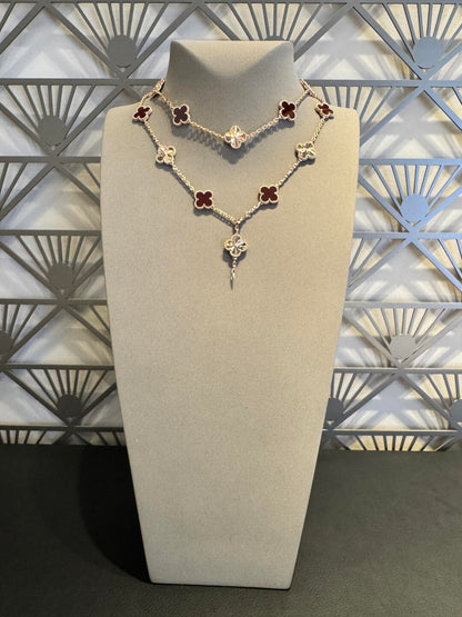 [CiCi]CLOVER 20 MOTIFS LASER CARNELIAN NECKLACE