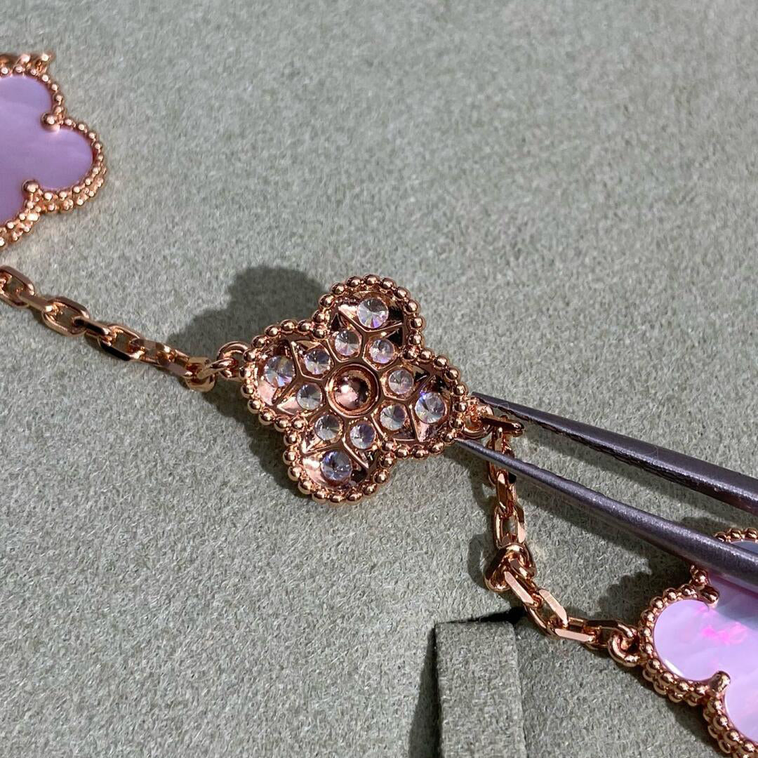 [CiCi]CLOVER 10 MOTIFS DIAMOND PINK MOP NECKLACE