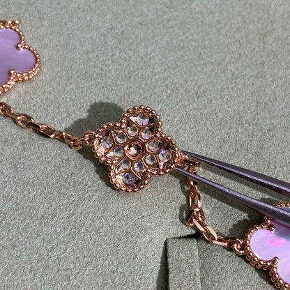[CiCi]CLOVER 10 MOTIFS DIAMOND PINK MOP NECKLACE