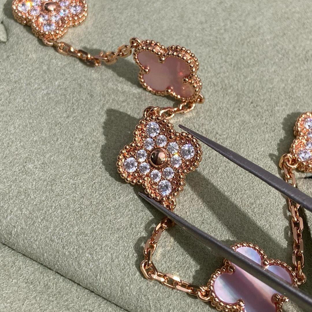 [CiCi]CLOVER 10 MOTIFS DIAMOND PINK MOP NECKLACE