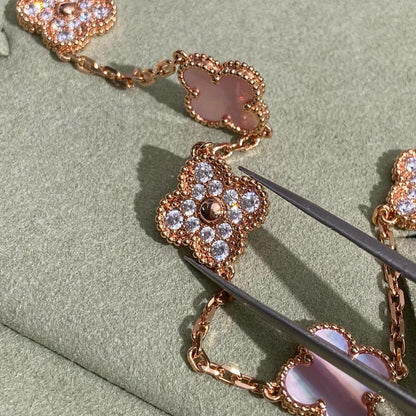 [CiCi]CLOVER 10 MOTIFS DIAMOND PINK MOP NECKLACE