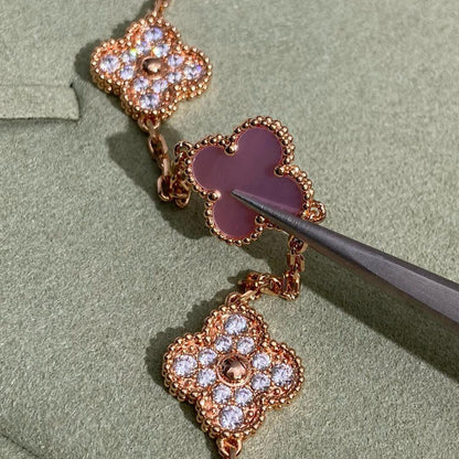 [CiCi]CLOVER 10 MOTIFS DIAMOND PINK MOP NECKLACE