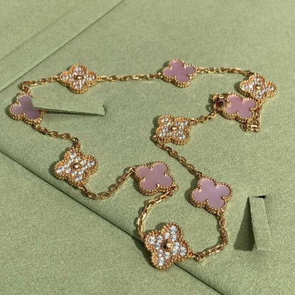 [CiCi]CLOVER 10 MOTIFS DIAMOND PINK MOP NECKLACE