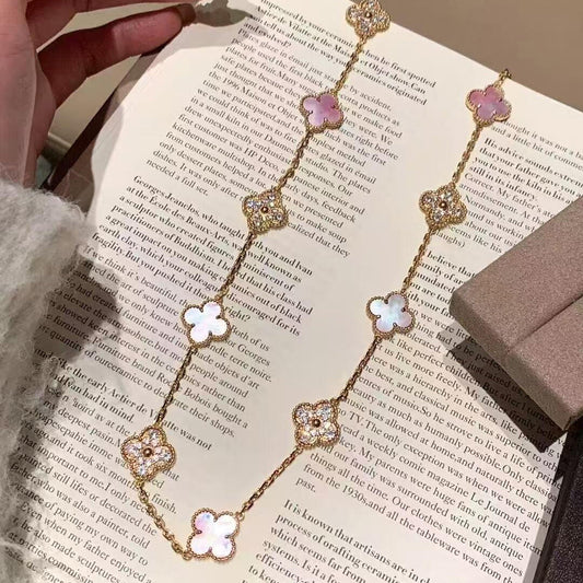 [CiCi]CLOVER 20 MOTIFS DIAMOND PINK MOP NECKLACE