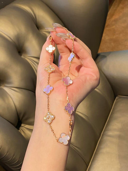 [CiCi]CLOVER 10 MOTIFS DIAMOND PINK MOP NECKLACE