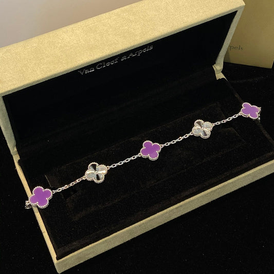 [CiCi]CLOVER  5 MOTIFS  PURPLE VIOLET BRACELET SILVER