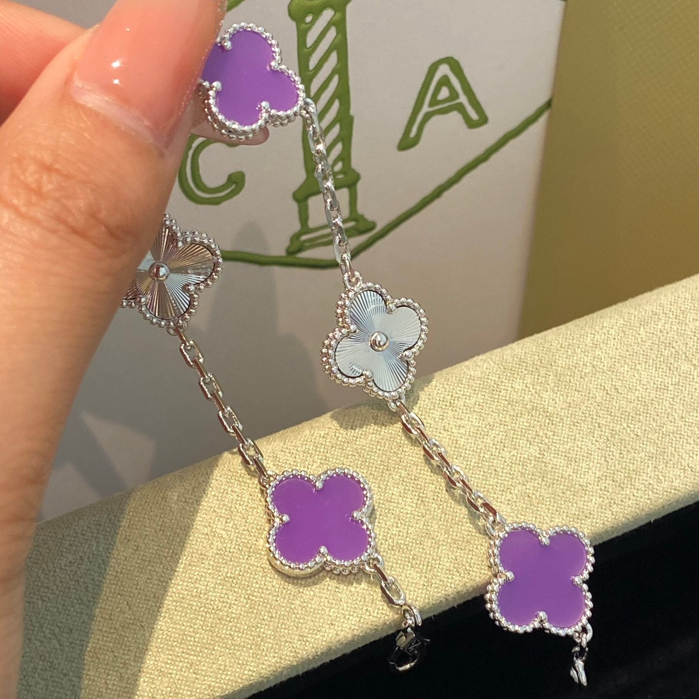 [CiCi]CLOVER  5 MOTIFS  PURPLE VIOLET BRACELET SILVER