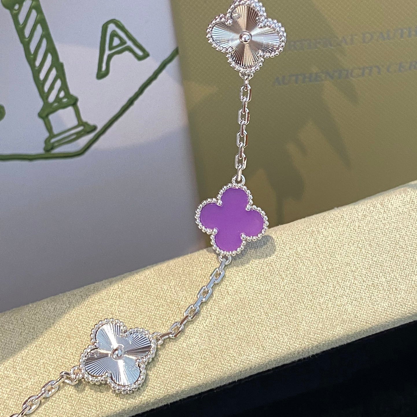 [CiCi]CLOVER  5 MOTIFS  PURPLE VIOLET BRACELET SILVER
