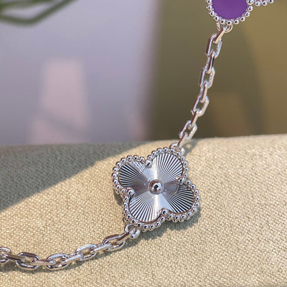 [CiCi]CLOVER  5 MOTIFS  PURPLE VIOLET BRACELET SILVER