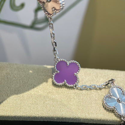 [CiCi]CLOVER  5 MOTIFS  PURPLE VIOLET BRACELET SILVER