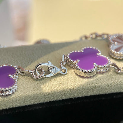[CiCi]CLOVER  5 MOTIFS  PURPLE VIOLET BRACELET SILVER