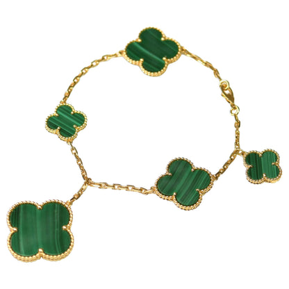 [CiCi]MAGIC CLOVER MALACHITE GOLD BRACELET 5 MOTIFS