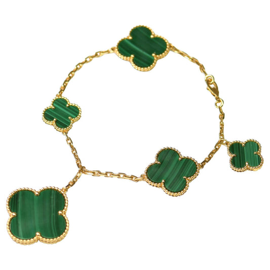 [CiCi]MAGIC CLOVER MALACHITE GOLD BRACELET 5 MOTIFS