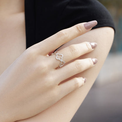 [CiCi]Hollow Design Four-Leaf Clover Flower Shape Ring
