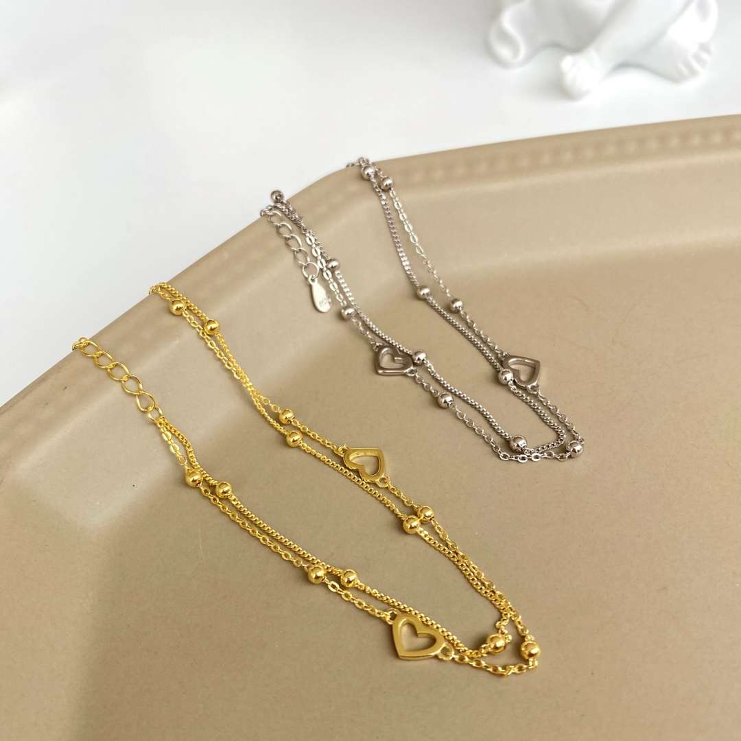 [CiCi]Dainty Double Layer Love Heart Bracelet