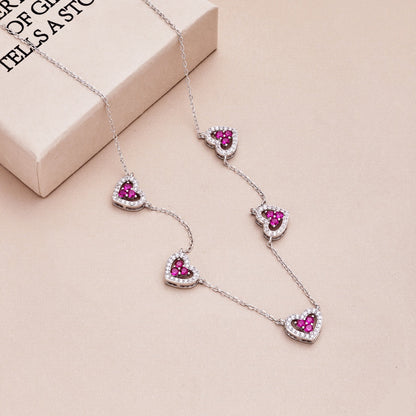 [CiCi]Sparkling Five Heart Necklace