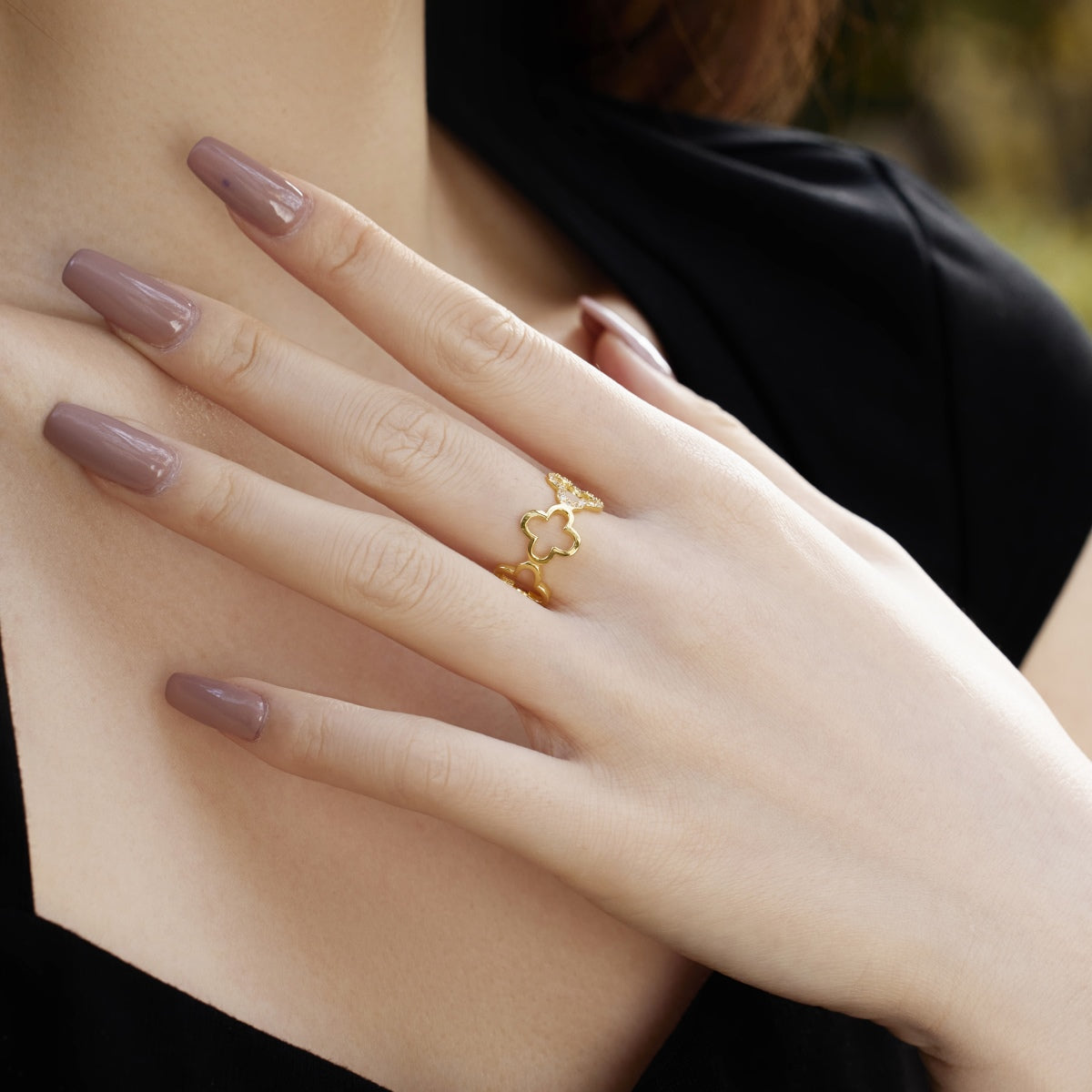 [CiCi]Hollow Design Four-Leaf Clover Flower Shape Ring