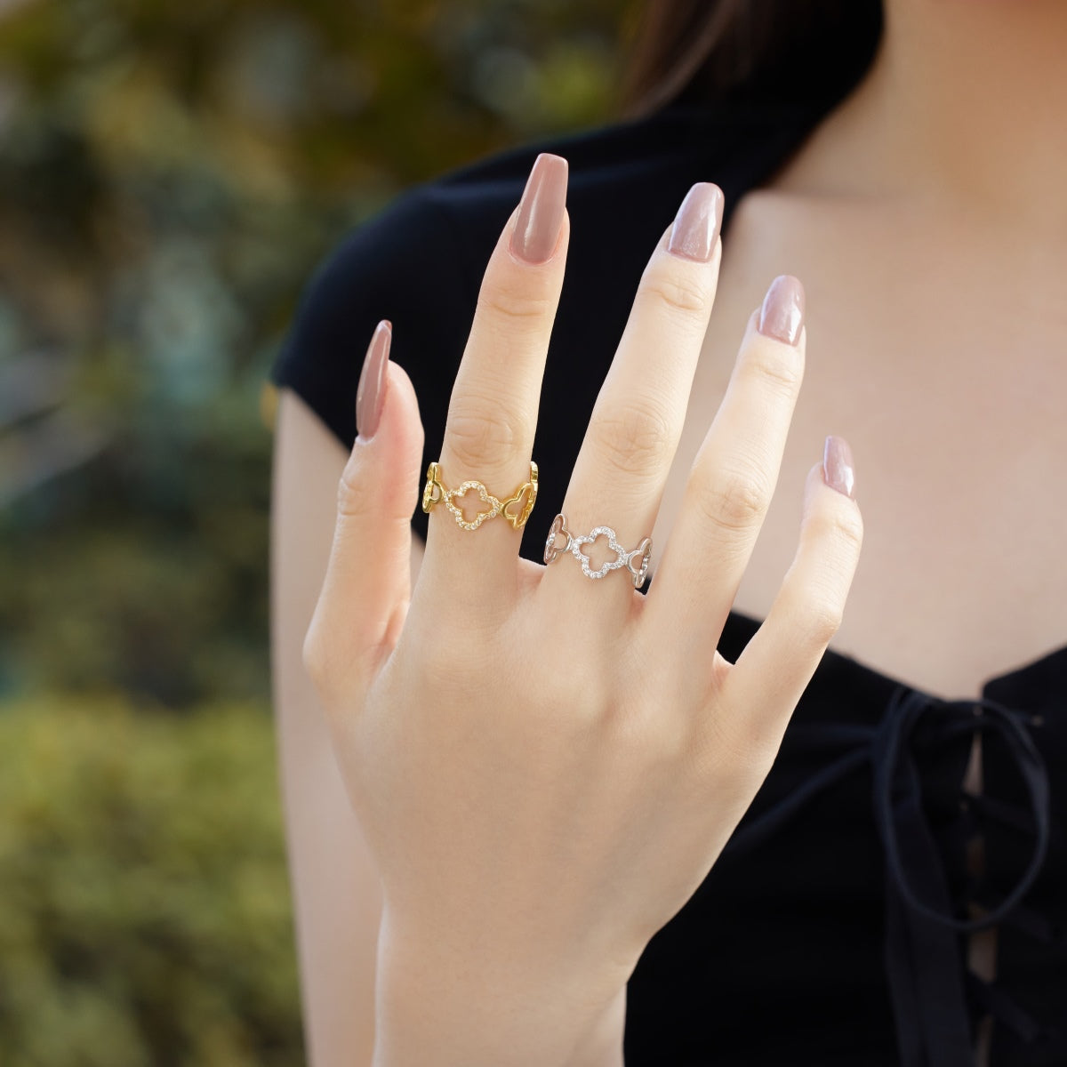 [CiCi]Hollow Design Four-Leaf Clover Flower Shape Ring