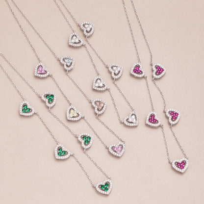 [CiCi]Sparkling Five Heart Necklace