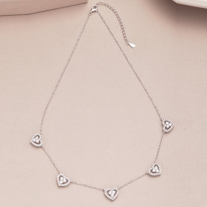 [CiCi]Sparkling Five Heart Necklace