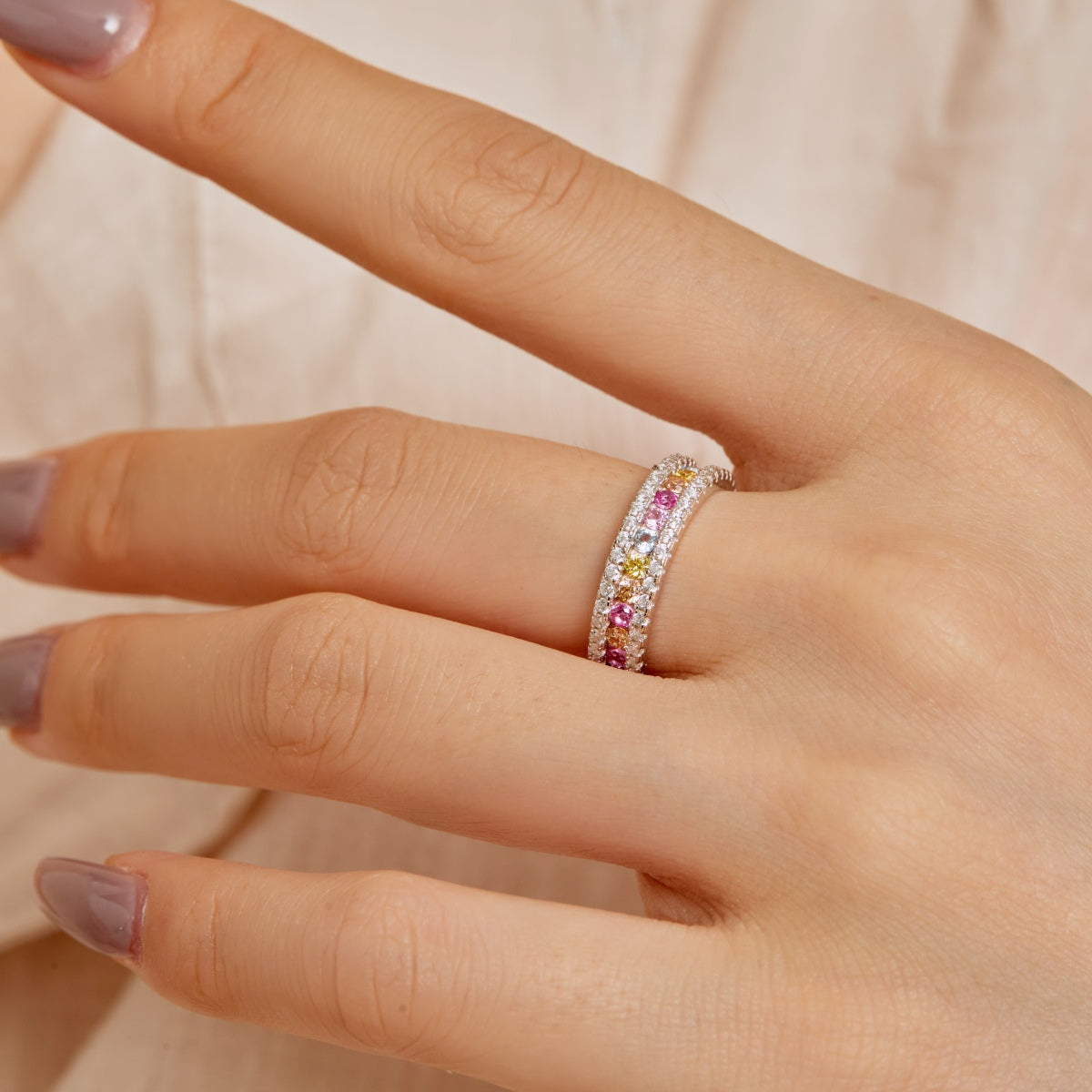 [CiCi]Delicate Colorful Round Cut Daily Ring