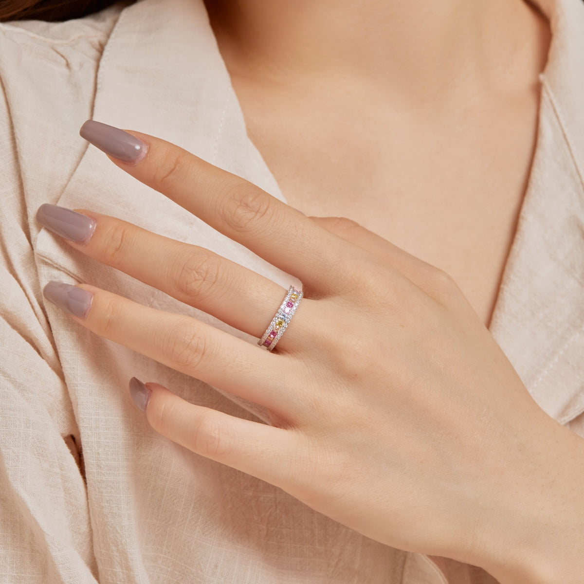[CiCi]Delicate Colorful Round Cut Daily Ring
