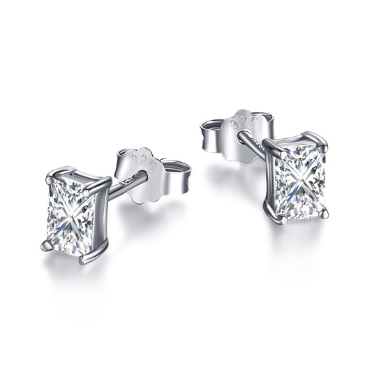 [CiCi]Stylish Shiny Rectangular Center Stone Stud Earrings