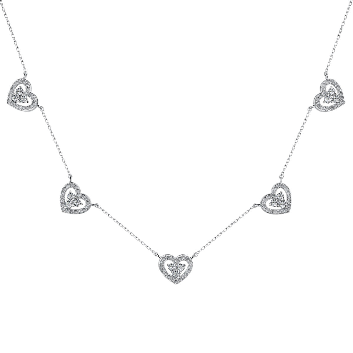 [CiCi]Sparkling Five Heart Necklace