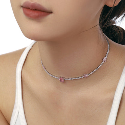 [CiCi]Dazzling Pink Heart Flower Necklace