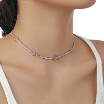 [CiCi]Dazzling Pink Heart Flower Necklace