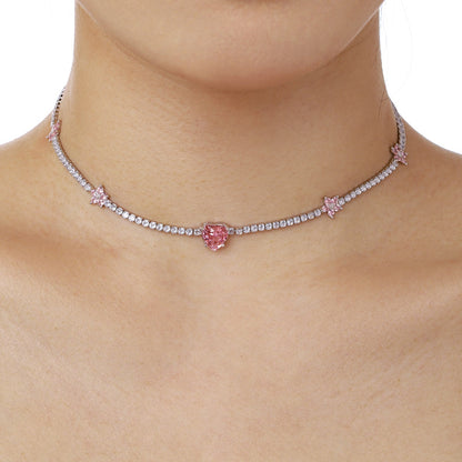 [CiCi]Dazzling Pink Heart Flower Necklace
