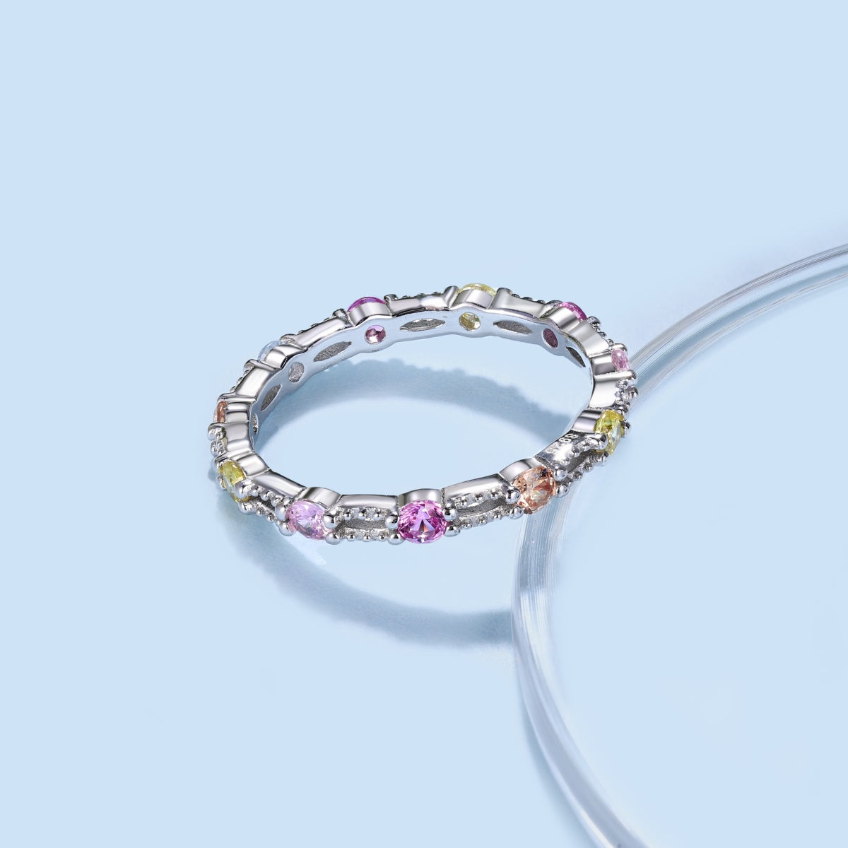 [CiCi]Sparkling Colorful Round Cut Tennis Ring