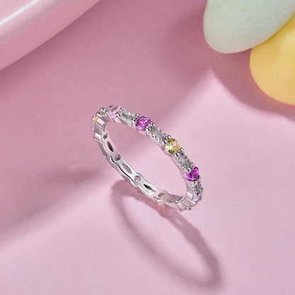 [CiCi]Sparkling Colorful Round Cut Tennis Ring