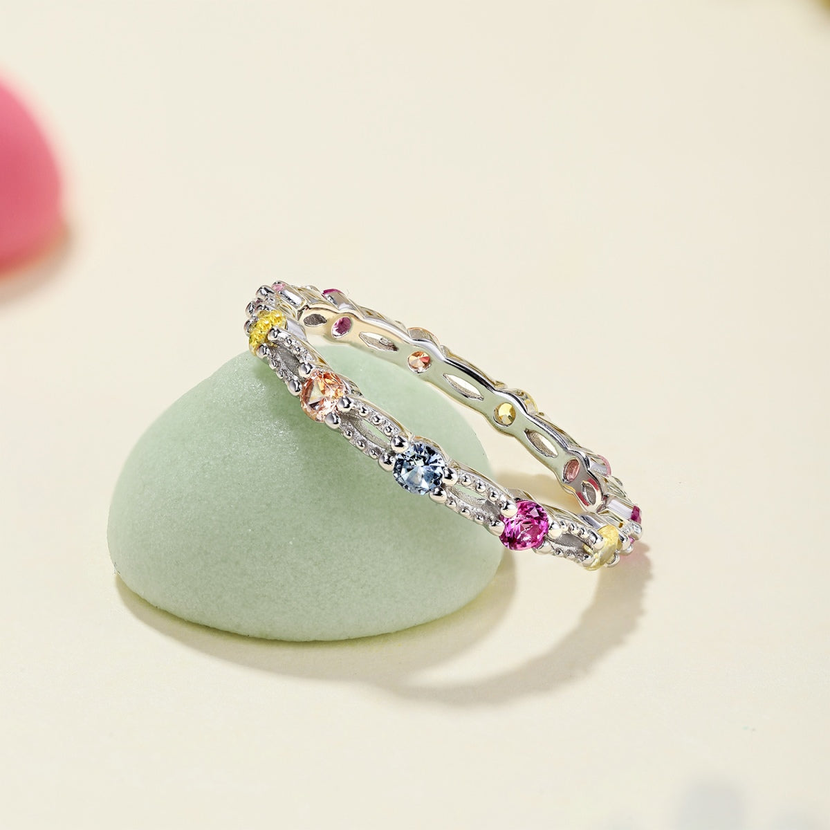 [CiCi]Sparkling Colorful Round Cut Tennis Ring