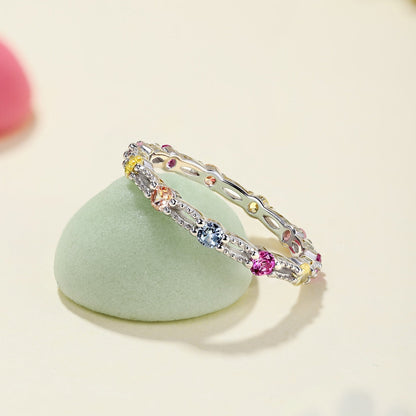 [CiCi]Sparkling Colorful Round Cut Tennis Ring