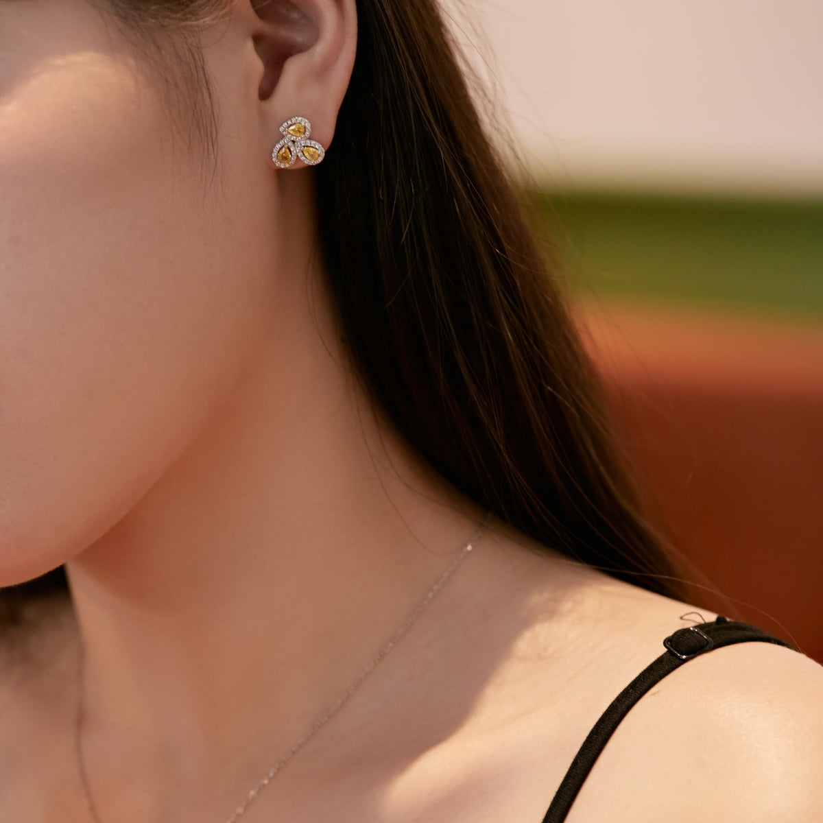 [CiCi]Ornate Flower Shape Pear Cut Lover Earrings