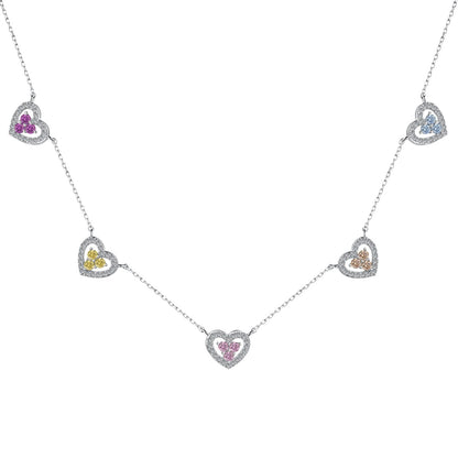 [CiCi]Sparkling Five Heart Necklace