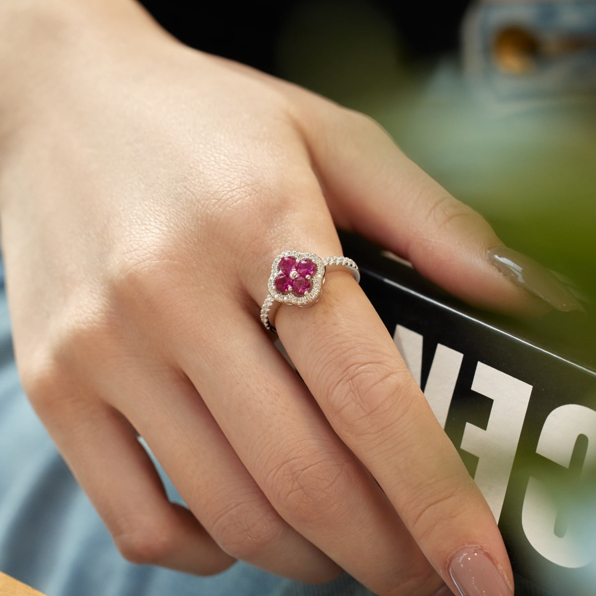 [CiCi]Four Leaf Clover Flower Design Ring