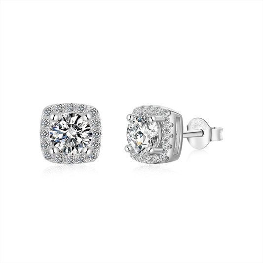 [CiCi]Classic Round Center Stone Stud Earrings