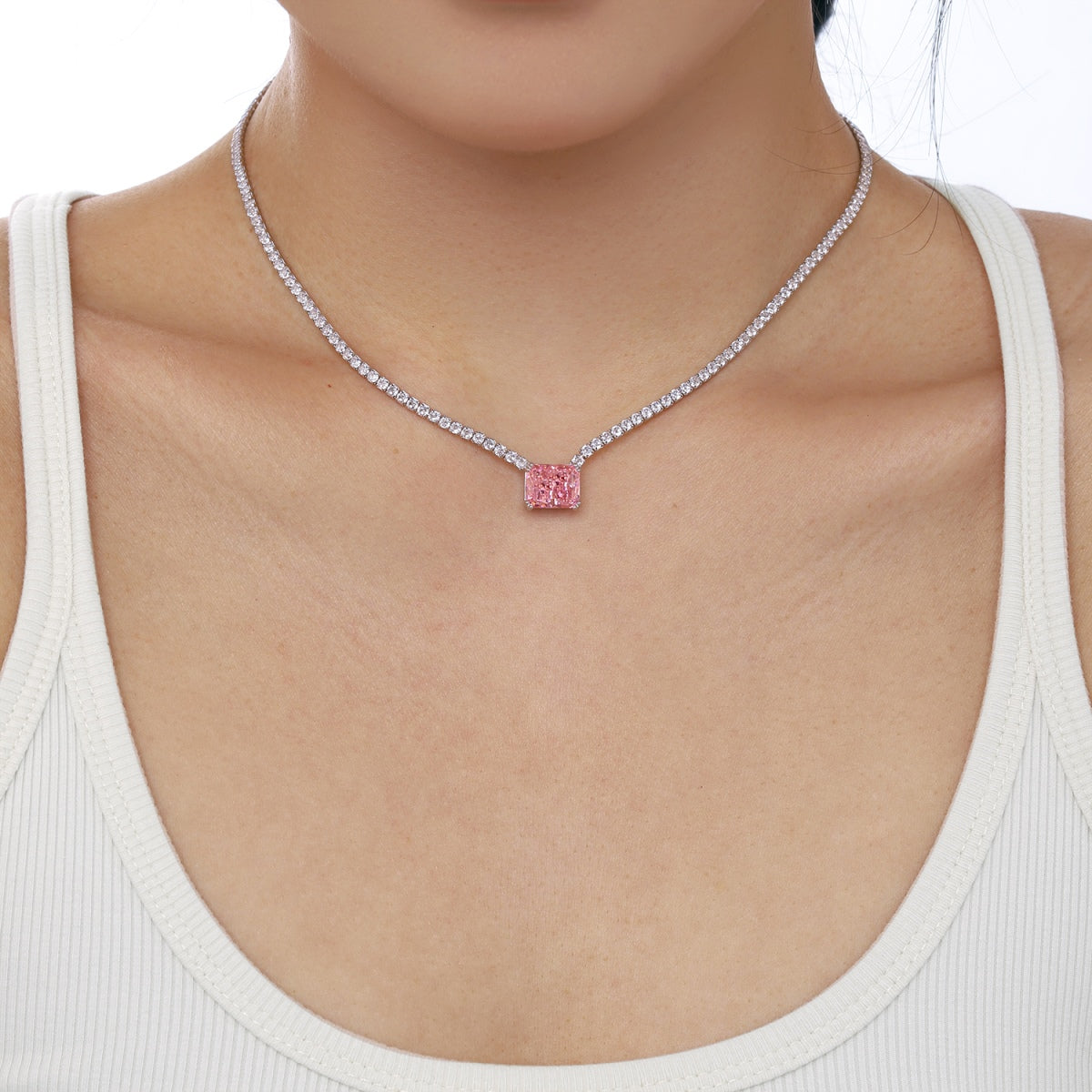 [CiCi]4.0 Carat Elegant Radiant Cut Necklace