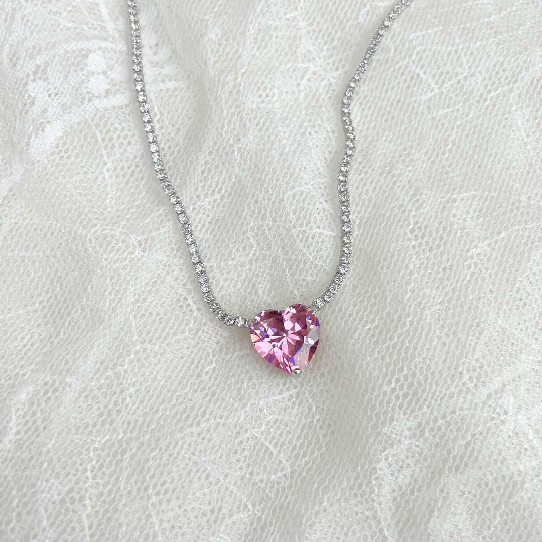 [CiCi]8.0 Carat Versatile Colorful Sweet Heart-Shaped Tennis Necklace