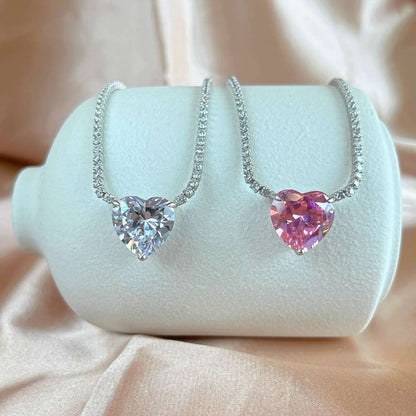 [CiCi]8.0 Carat Versatile Colorful Sweet Heart-Shaped Tennis Necklace