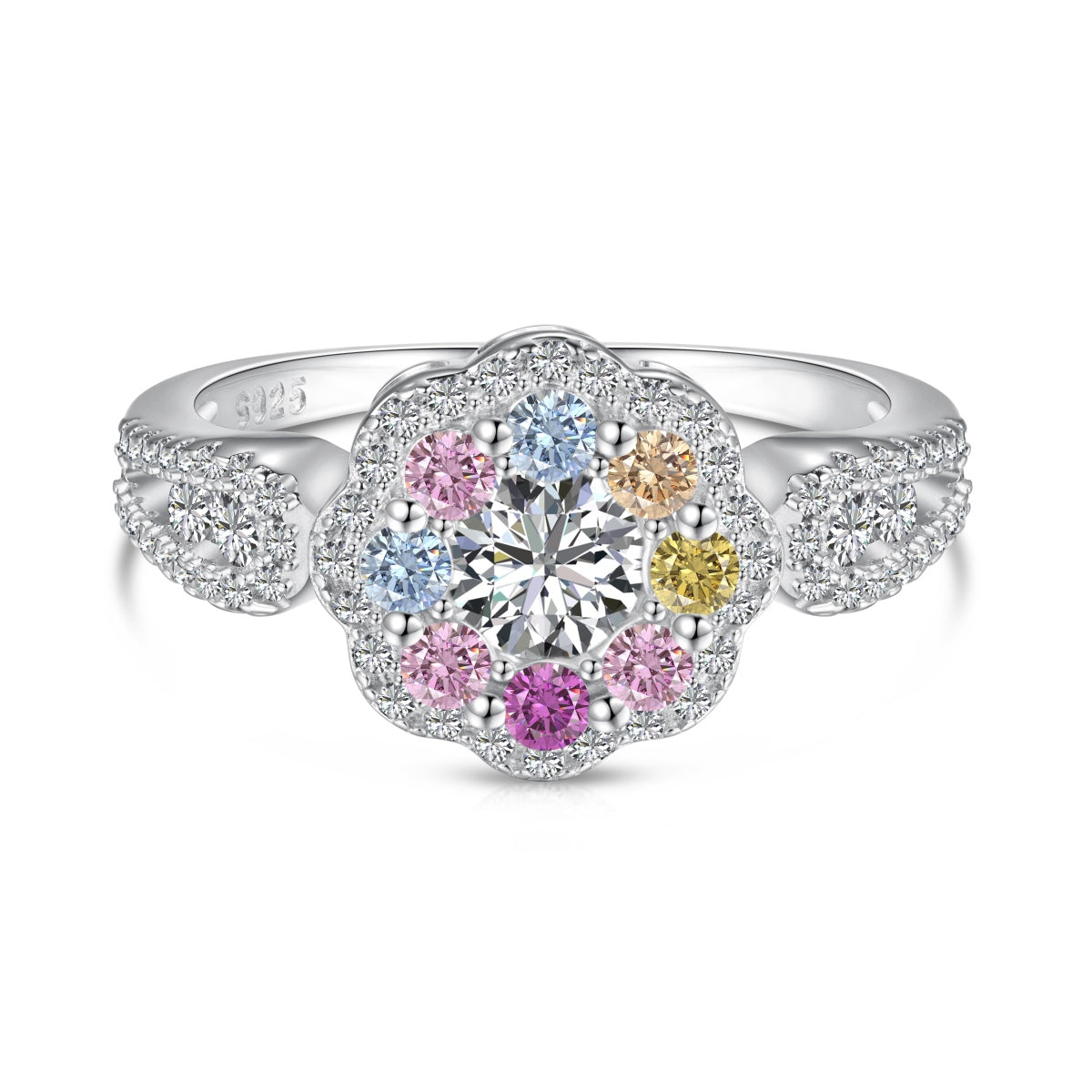 [CiCi]Delicate Colorful Round Cut Flower Shape Wedding Ring